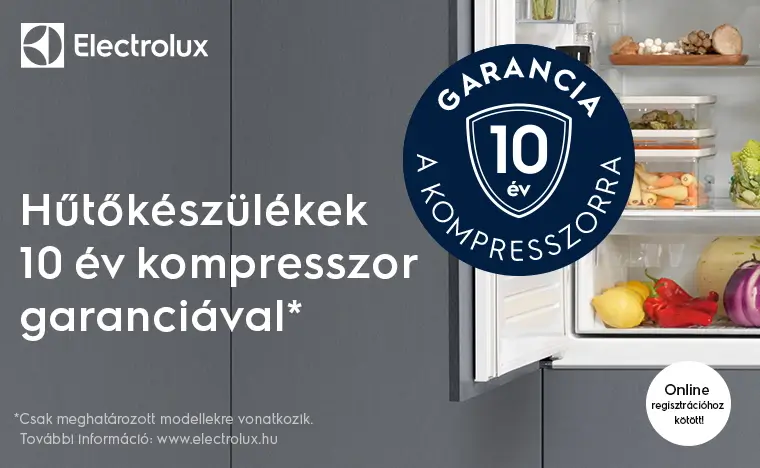 10 év extra garancia meghatározott Electrolux hűtőszekrények és fagyasztók kompresszorára