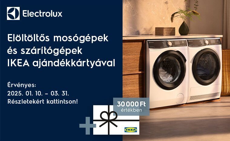 Electrolux elöltöltős mosógépek, szárítógépek, mosó-szárítógépek ráadás IKEA ajándékkártyával a Preciz.hu-tól!