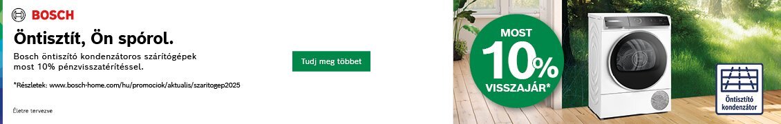Bosch öntisztító kondenzátoros szárítógépek 10% pénzvisszatérítéssel a preciz.hu-tól! /regisztrációhoz kötött/