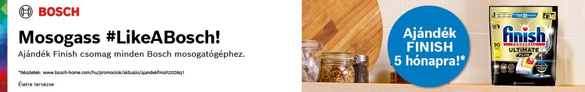 Ajándék 5 hónapra elegendő Finish kapszula Bosch mosogatógépekhez /regisztrációhoz kötött/