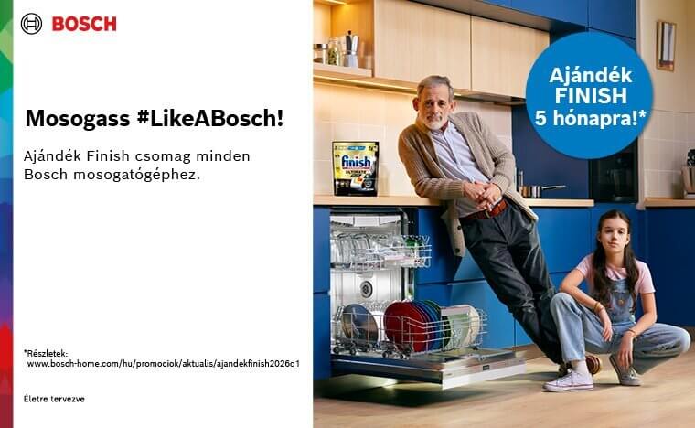 Ajándék 5 hónapra elegendő Finish kapszula Bosch mosogatógépekhez /regisztrációhoz kötött/