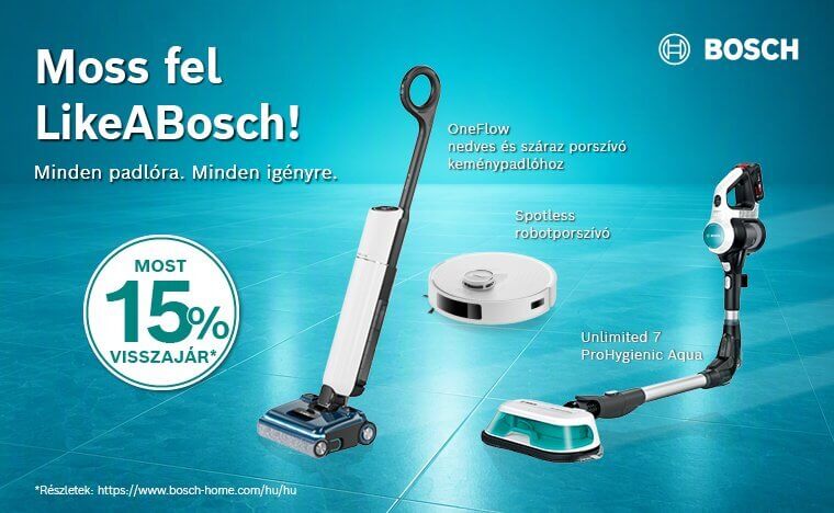 15% pénzvisszatérítés Bosch Wet funkciós porszívókra!