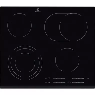 Electrolux EHF6547FXK beépíthető kerámia főzőlap,  60cm, csúszkás érintővezérlés, bővíthető zónák, időzítő, csiszolt élek