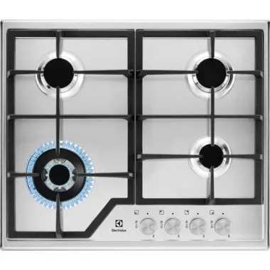 Electrolux KGS6436SX beépíthető gázfőzőlap, 60cm, wok, elölgombos vezérlés, szikragyújtás, kovácsolt vas edénytartók