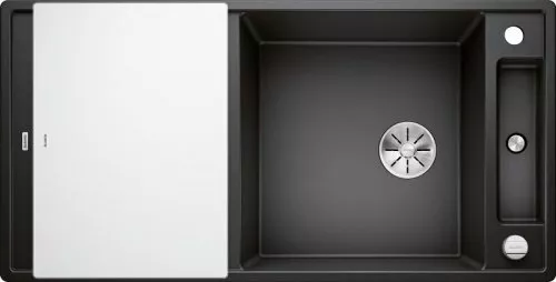 Blanco Axia III XL 6 S Silgranit mosogatótálca üveg tartozékkal, excenter, infino lefolyó, fehér üveg vágólap, nagy főmedence, csepegtetőtál /antracit/