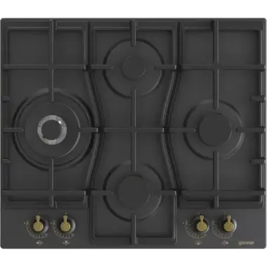Gorenje GW6D42CLB beépíthető gázfőzőlap, 60cm, classico design, wok, elölgombos vezérlés, szikragyújtás, öntöttvas edénytartó, matt fekete