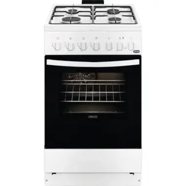 Zanussi ZCK552J1WA kombinált tűzhely, 50cm, multifunkciós sütő, légkeverés, grill, 2 sütőtálca, pizza funkció, tető nélkül, fehér
