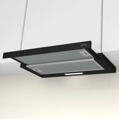 Gorenje TH60E3B beépíthető teleszkópos páraelszívó, fekete, 60 cm, 350 m3/óra, felső szekrénybe építhető, 2 zsírszűrő