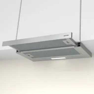 Gorenje TH60E3X beépíthető teleszkópos páraelszívó, szürke, 60 cm, 350 m3/óra, felső szekrénybe építhető, 2 zsírszűrő