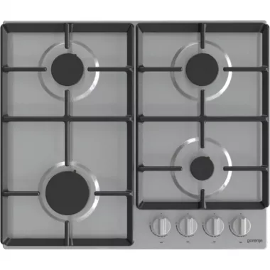 Gorenje G641EX beépíthető gázfőzőlap, 60cm, elölgombos vezérlés, egykezes szikragyújtás, öntöttvas edénytartó rács, inox