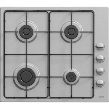 Gorenje G640SX beépíthető gázfőzőlap, 60cm, oldalgombos vezérlés, egykezes szikragyújtás, zománcozott edénytartó rács, inox