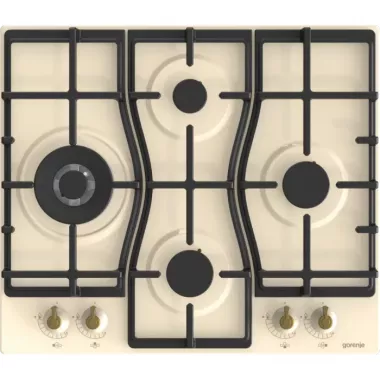 Gorenje GW6D42CLI beépíthető gázfőzőlap, 60cm, classico design, wok, elölgombos vezérlés, szikragyújtás, öntöttvas edénytartó, bézs