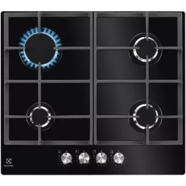 Electrolux KGG64262K beépíthető gázfőzőlap, 60cm, üveglapos kivitel, elölgombos vezérlés, szikragyújtás, kovácsolt vas edénytartó rács