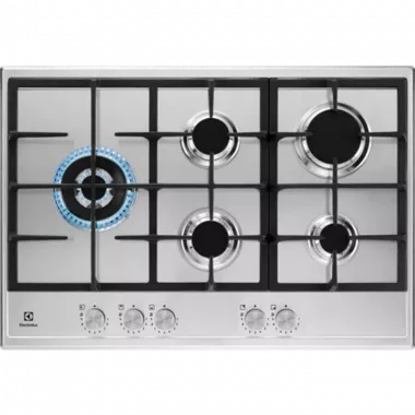 Electrolux KGS75662SX beépíthető gázfőzőlap, 75cm, wok, elölgombos vezérlés, szikragyújtás, kovácsolt vas edénytartók