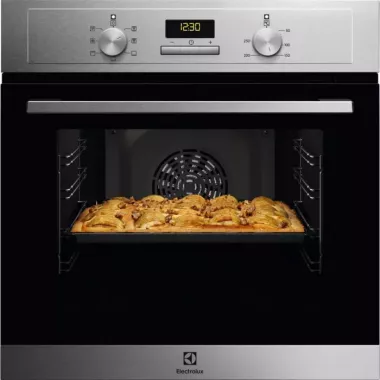 Electrolux EOH3C00BX beépíthető elektromos sütő, katalitikus tisztítás, hőlégkeverés, led-es időzítő, forgógombok, 2 tepsi, 65 l