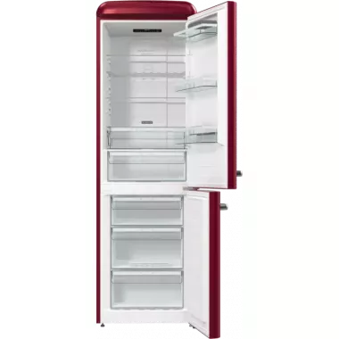 Gorenje ONRK619ER Old Timer alulfagyasztós kombinált hűtőszekrény, bordó, nofrost, 194 cm, 204/96 l, multiflow, fastfreeze, freshzone