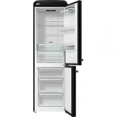 Gorenje ONRK619EBK Old Timer alulfagyasztós kombinált hűtőszekrény, fekete, nofrost, 194 cm, 204/96 l, multiflow, fastfreeze, freshzone