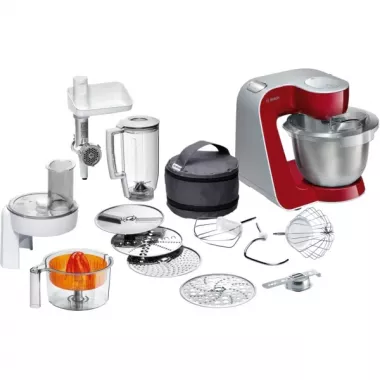 Bosch MUM55761 konyhai robotgép, bordó, 3d-s keverés, dagasztókar, keverőszár, habverő, aprósütemény-készítő tartozék, 900 w