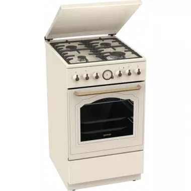 Gorenje GKS5C71CLI kombinált tűzhely, 50 cm, classico design, gőzprogramok, airfry, aquaclean, teleszkópos sütősín, tető, bézs