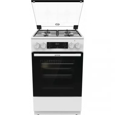 Gorenje GK5C41WJ kombinált tűzhely, 50 cm, 62 l, led kijelző, üveg dísztető, pizza funkció, aquaclean tisztítás, fehér