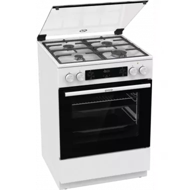 Gorenje GKS6C70WF kombinált tűzhely, 60 cm, gőzprogramok, led kijelző, teleszkópos sütősín, aquaclean, airfry, üveg dísztető, fehér