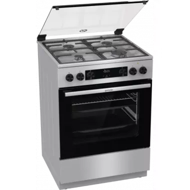 Gorenje GKS6C70XF kombinált tűzhely, 60 cm, gőzprogramok, led kijelző, teleszkópos sütősín, aquaclean, airfry, üveg dísztető, inox