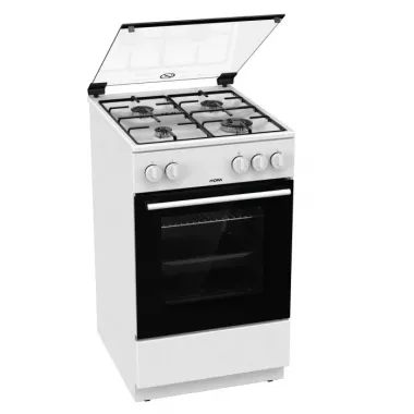 Mora P2241AW gáztűzhely, 50 cm, 4 főzőzóna, alsó sütés, 1 mély sütőtálca, 1 sütőrács, üveg dísztető