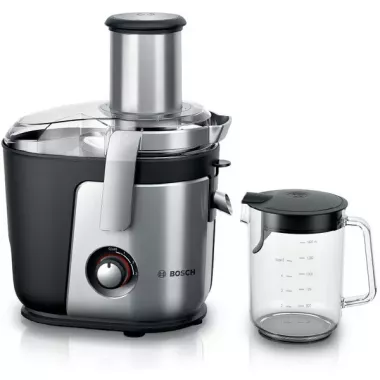 Bosch MES4010 gyümölcscentrifuga, ezüst-fekete kivitel, 3 sebességfokozat, 1.5 literes gyümölcslé tartály, kerámiakés, 1200 w