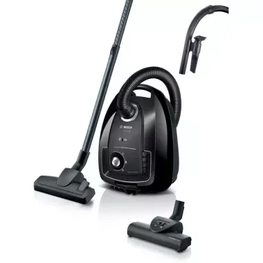 Bosch BGB38BA3T porzsákos porszívó, fekete, turbókefe, hepa szűrő, powerprotect system, résszívó, kárpitszívófej
