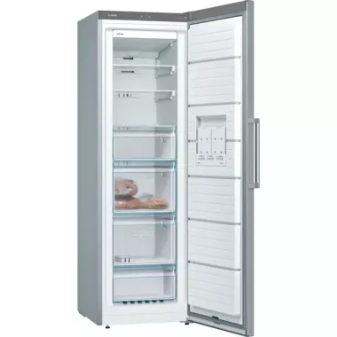 Bosch GSN36VIFP fagyasztószekrény, nemesacél, 186 cm, 242 l, 4 fiók+variozone üvegpolcok, nofrost, 2 db bigbox fiók, gyorsfagyasztás