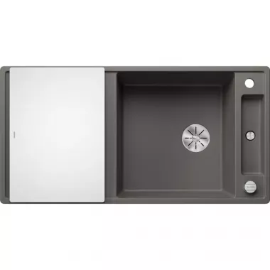 Blanco Axia III XL 6 S Silgranit mosogatótálca üveg tartozékkal, excenter, infino lefolyó, fehér üveg vágólap, nagy főmedence, csepegtetőtál /vulkánszürke/