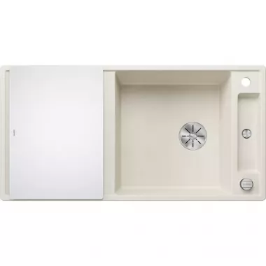 Blanco Axia III XL 6 S Silgranit mosogatótálca üveg tartozékkal, excenter, infino lefolyó, fehér üveg vágólap, nagy főmedence, csepegtetőtál /törtfehér/