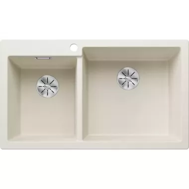 Blanco Pleon 9 InFino Silgranit mosogató, egyenes vonalú, nagyméretű csaptelepsáv, c-overflow túlfolyó, infino lefolyórendszer /törtfehér/