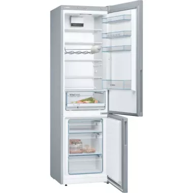 Bosch KGV39VLEAS alulfagyasztós kombinált hűtőszekrény, inoxlook, 201 cm, 249/94 l, lowfrost, vitafresh fiók, easyaccess polc, gyorsfagyasztás