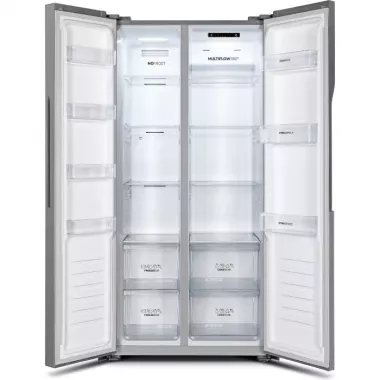 Gorenje NRS8182KX side-by-side hűtőszekrény, szürke, nofrost, multiflow 360°, gyorsfagyasztás, 178 cm, 266/175 l