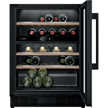 Bosch KUW21AHG0 beépíthető borhűtő, fekete, 82 cm, 120 l - 44 palack, elektronikus vezérlés, pult alá építhető