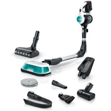 Bosch BCS71HYG3 akkumulátoros kézi porszívó, fehér, 2in1 dynamicaqua felmosó- és szívófej, motoros szívófej led-fénnyel, flex cső, 18 v li-ion