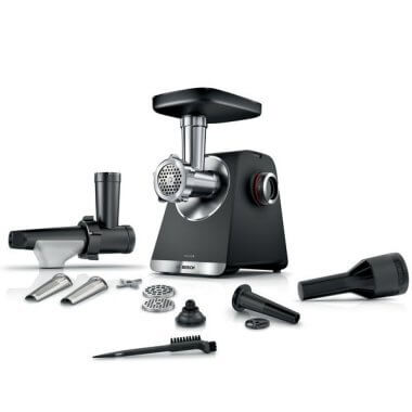 Bosch MFWS650B húsdaráló, fekete, 3.5 kg/perc daráló kapacitás, 3 db daráló tárcsa, kolbásztöltő tartozék, 2100 w