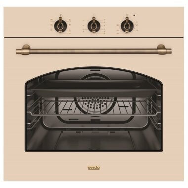 Evido RUSTIC-O 60C beépíthető elektromos sütő, rusztikus design, légkeveréses, grill, bronz tekerőgombok, 2 rétegű ajtó, 60 l