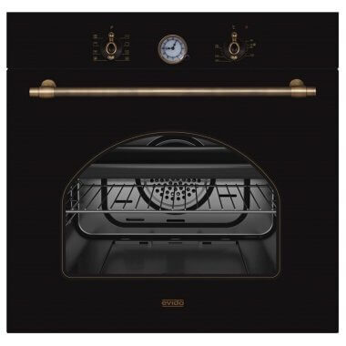 Evido RUSTIC-O 6AA beépíthető elektromos sütő, rusztikus, hőlégbefúvás, analóg óra, grill, gőztisztítás, bronz tekerőgombok, 2 rétegű ajtó, 60 l