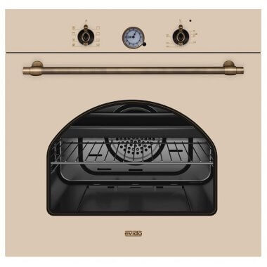 Evido RUSTIC-O 6AC beépíthető elektromos sütő, rusztikus, hőlégbefúvás, analóg óra, grill, gőztisztítás, bronz tekerőgombok, 2 rétegű ajtó, 60 l