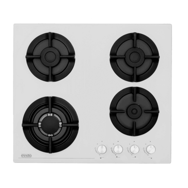Evido Murano 60W beépíthető üveglapos gázfőzőlap, 60cm, üveglapos, elölgombos vezérlés, szikragyújtás, öntöttvas edénytartók