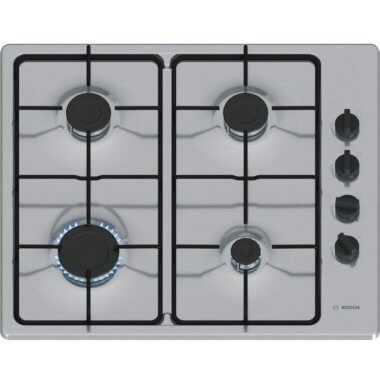Bosch PBP6B5K80H beépíthető gázfőzőlap, 60 cm, nemesacél, oldalgombos vezérlés, egykezes szikragyújtás, acél edénytartórács