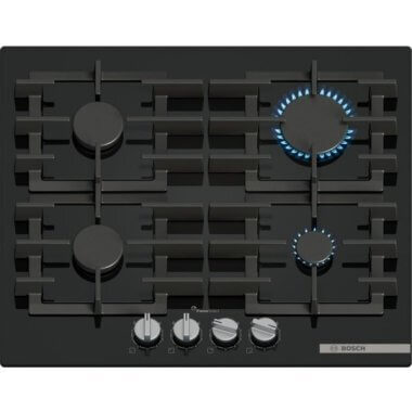 Bosch PPP6A6I40 beépíthető gázfőzőlap, 60cm, üveglapos kivitel, elölgombos vezérlés, flameselect, szikragyújtás, öntöttvas edénytartórács