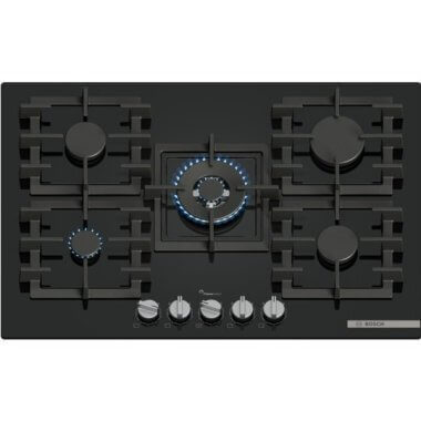 Bosch PPQ7A6I40 beépíthető gázfőzőlap, 75 cm, wok, üveglapos kivitel, elölgombos vezérlés, flameselect, szikragyújtás, öntöttvas rács