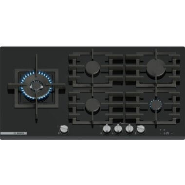 Bosch PRS9A6H40 beépíthető gázfőzőlap, 90cm, wok, üveglapos, wifi, elölgombos vezérlés, flameselect, szikragyújtás, öntöttvas rács