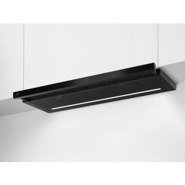 AEG GDP869PB beépíthető teleszkópos páraelszívó, fekete, 90cm, 650 m3/óra, felső szekrénybe építhető, silencetech, hob2hood, 4db zsírszűrő