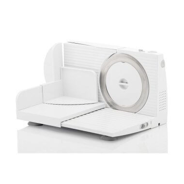 Gorenje R402W szeletelőgép, fehér, 17 cm átmérőjű solingen márkájú penge, 0-17 mm vágásszélesség, 100 w