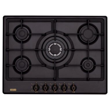 Evido RUSTIC-H 70A beépíthető gázfőzőlap, 70 cm, 5 gázégő, elölgombos vezérlés, szikragyújtás, öntöttvas edénytartók
