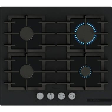 Bosch PPP6AAI40 beépíthető gázfőzőlap, 60cm, edzett üveg felület, elölgombos vezérlés, egykezes gyújtás, öntöttvas edénytartó rács